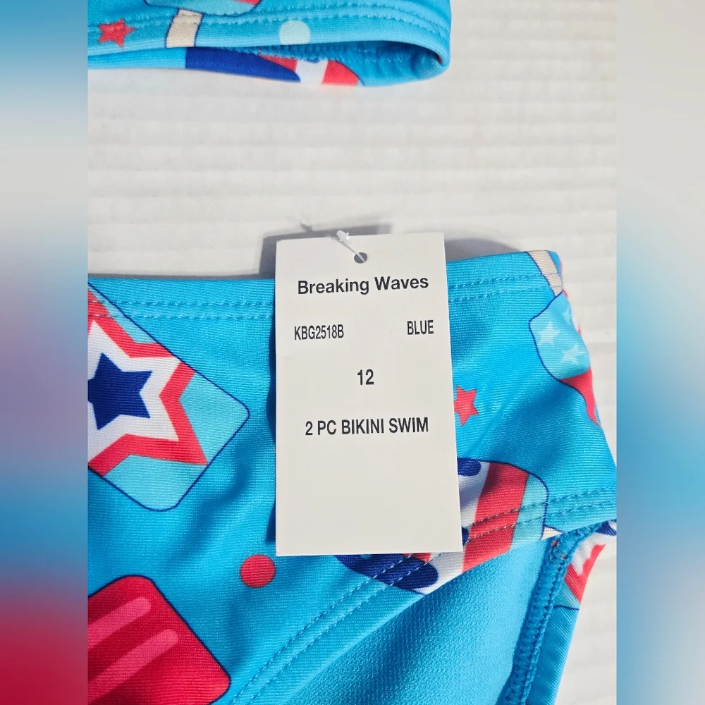 Breaking‎ Waves Girls Bikini Swimsuit Size 12 UPF 50+ Patriotic Popsicles